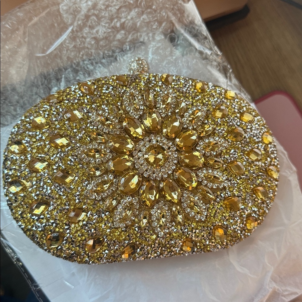 New ramla Handmade Gold Crystal Convertible Bag